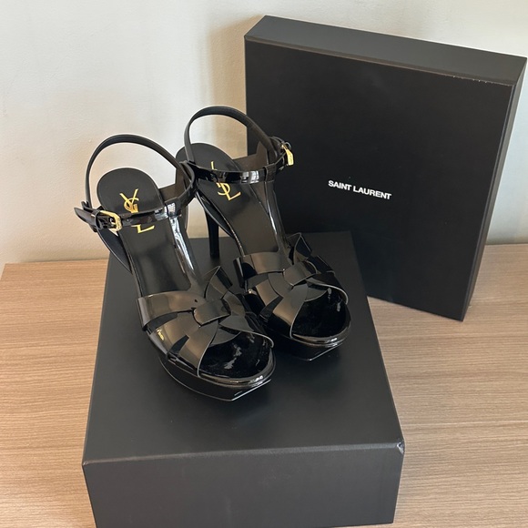Saint Laurent Shoes - Saint Laurent YSL Black Patent Tribute Leather Heels. Brand new, never worn.